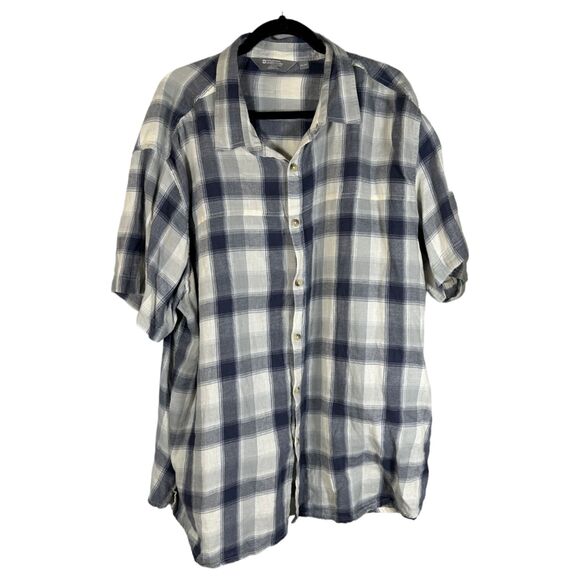 Mountain Warehouse Cream Blue Plaid Short Sleeve Button Shirt 4XL (RUNS SMALL) - Picture 1 of 7